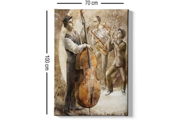 Lerretsbilde 70x100 cm - Tre musikere som spiller jazz, med en kontrabass i fokus - Brun / Beige / Hvit - Interiør - Maleri & posters - Lerretsbilder