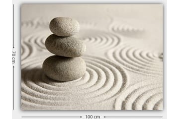 Lerretsbilde 70x100 cm - Tre stablede steiner på en sandoverflate med bølgete mønstre - Grå / Beige - Interiør - Maleri & posters - Lerretsbilder
