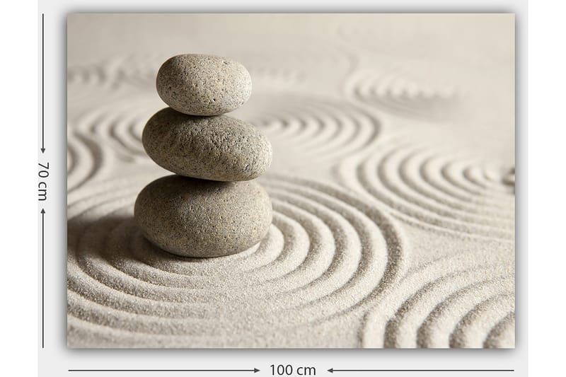 Lerretsbilde 70x100 cm - Tre stablede steiner på en sandoverflate med bølgete mønstre - Grå / Beige - Interiør - Maleri & posters - Lerretsbilder