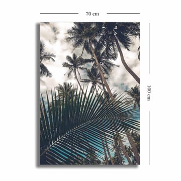 Lerretsbilde 70x100 cm - Tropisk palmelund med et stort palmeblad i forgrunnen - Mørkegrønn / Lysegrønn / Blå - Interiør - Maleri & posters - Lerretsbilder