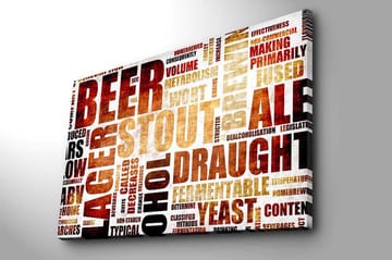 Lerretsbilde 70x100 cm - Typografisk komposisjon med fokus på ulike typer øl og bryggebegreper - Mørk brun / Beige / Svart - Interiør - Maleri & posters - Lerretsbilder