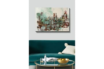 Lerretsbilde 70x100 cm - Urbant bybilde med høye bygninger og travle gater - Grønn / Brun / Hvit - Interiør - Maleri & posters - Lerretsbilder