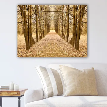 Lerretsbilde 70x100 cm - Vakker allé med trær i høstfarger som fører mot et fjerntliggende punkt - Gull / Brun / Beige - Interiør - Maleri & posters - Lerretsbilder