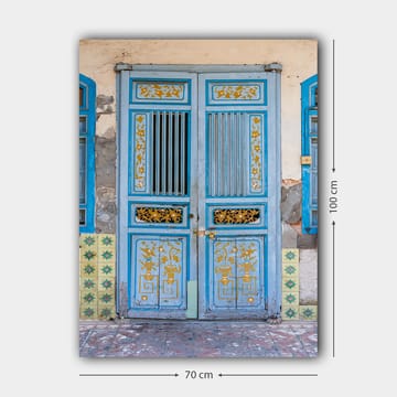 Lerretsbilde 70x100 cm - Vakker blå dør med gulldetaljer og dekorative mønstre - Blå / Gull - Interiør - Maleri & posters - Lerretsbilder