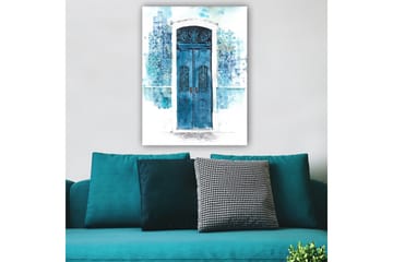 Lerretsbilde 70x100 cm - Vakker blå dør omgitt av myke nyanser av blått og hvitt - Blå / Lyseblå / Hvit - Interiør - Maleri & posters - Lerretsbilder