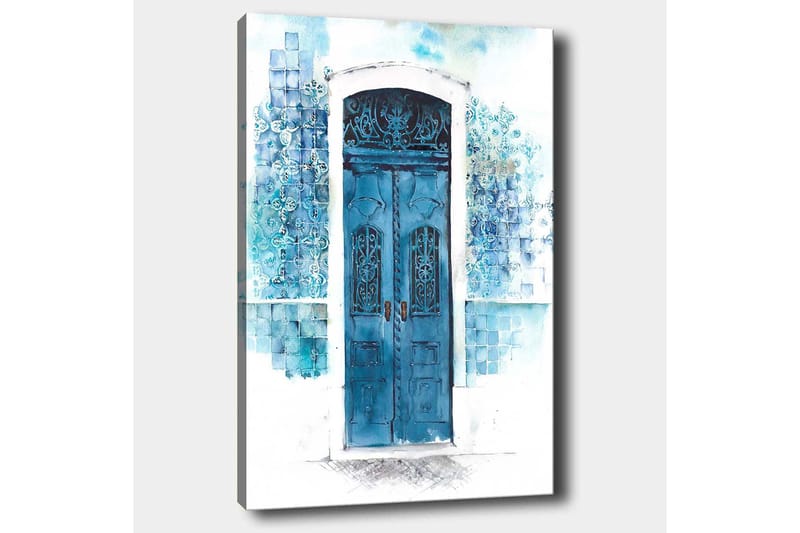 Lerretsbilde 70x100 cm - Vakker blå dør omgitt av myke nyanser av blått og hvitt - Blå / Lyseblå / Hvit - Interiør - Maleri & posters - Lerretsbilder