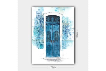 Lerretsbilde 70x100 cm - Vakker blå dør omgitt av myke nyanser av blått og hvitt - Blå / Lyseblå / Hvit - Interiør - Maleri & posters - Lerretsbilder