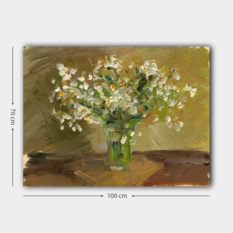 Lerretsbilde 70x100 cm - Vakker blomsterbukett i glassvase - Hvit / Grønn / Brun - Interiør - Maleri & posters - Lerretsbilder