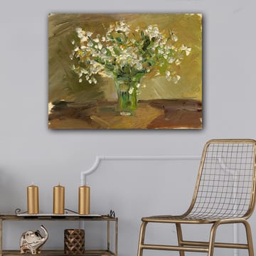 Lerretsbilde 70x100 cm - Vakker blomsterbukett i glassvase - Hvit / Grønn / Brun - Interiør - Maleri & posters - Lerretsbilder