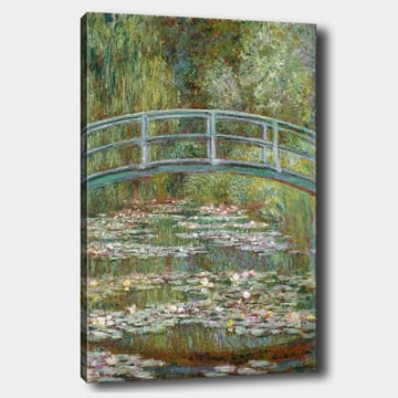 Lerretsbilde 70x100 cm - Vakker bro over en dam med vannliljer i frodige omgivelser - Grønn / Blå / Hvit - Interiør - Maleri & posters - Lerretsbilder