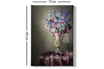 Lerretsbilde 70x100 cm - Vakker bukett med fargerike blomster i en elegant vase - Lilla / Rosa / Blå - Interiør - Maleri & posters - Lerretsbilder