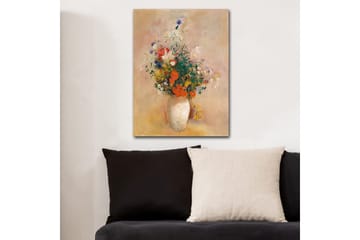 Lerretsbilde 70x100 cm - Vakker bukett med fargerike blomster i en hvit vase - Rød / Grønn / Gul - Interiør - Maleri & posters - Lerretsbilder
