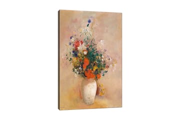 Lerretsbilde 70x100 cm - Vakker bukett med fargerike blomster i en hvit vase - Rød / Grønn / Gul - Interiør - Maleri & posters - Lerretsbilder