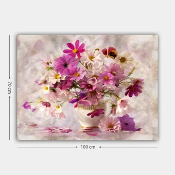 Lerretsbilde 70x100 cm - Vakker bukett med fargerike blomster i en vase - Rosa / Lilla / Hvit - Interiør - Maleri & posters - Lerretsbilder