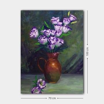 Lerretsbilde 70x100 cm - Vakker bukett med lilla blomster i en brun potte - Lilla / Grønn / Brun - Interiør - Maleri & posters - Lerretsbilder
