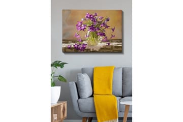 Lerretsbilde 70x100 cm - Vakker bukett med lilla blomster i en glassvase - Lilla / Grønn - Interiør - Maleri & posters - Lerretsbilder