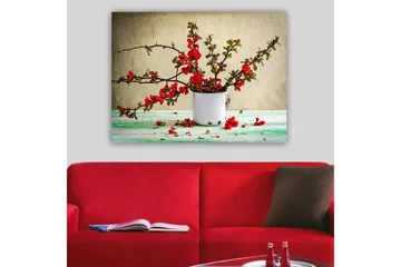 Lerretsbilde 70x100 cm - Vakker bukett med røde blomster i en hvit kopp - Rød / Grønn / Hvit - Interiør - Maleri & posters - Lerretsbilder