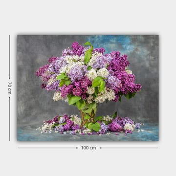 Lerretsbilde 70x100 cm - Vakker bukett med syriner i forskjellige nyanser av lilla og hvitt - Lilla / Hvit / Grønn - Interiør - Maleri & posters - Lerretsbilder