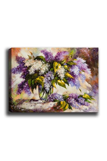 Lerretsbilde 70x100 cm - Vakker bukett med syriner i lilla og hvite nyanser, omgitt av grønne blader - Lilla / Hvit / Grønn - Interiør - Maleri & posters - Lerretsbilder