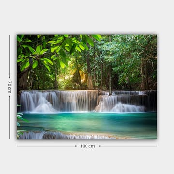 Lerretsbilde 70x100 cm - Vakker foss omgitt av frodig grøntområde - Grønn / Turkis / Brun - Interiør - Maleri & posters - Lerretsbilder