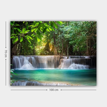 Lerretsbilde 70x100 cm - Vakker foss omgitt av frodig grøntområde - Grønn / Turkis / Brun - Interiør - Maleri & posters - Lerretsbilder