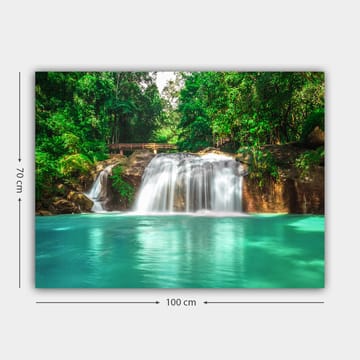 Lerretsbilde 70x100 cm - Vakker foss omgitt av frodig grøntområde - Turkis / Grønn - Interiør - Maleri & posters - Lerretsbilder