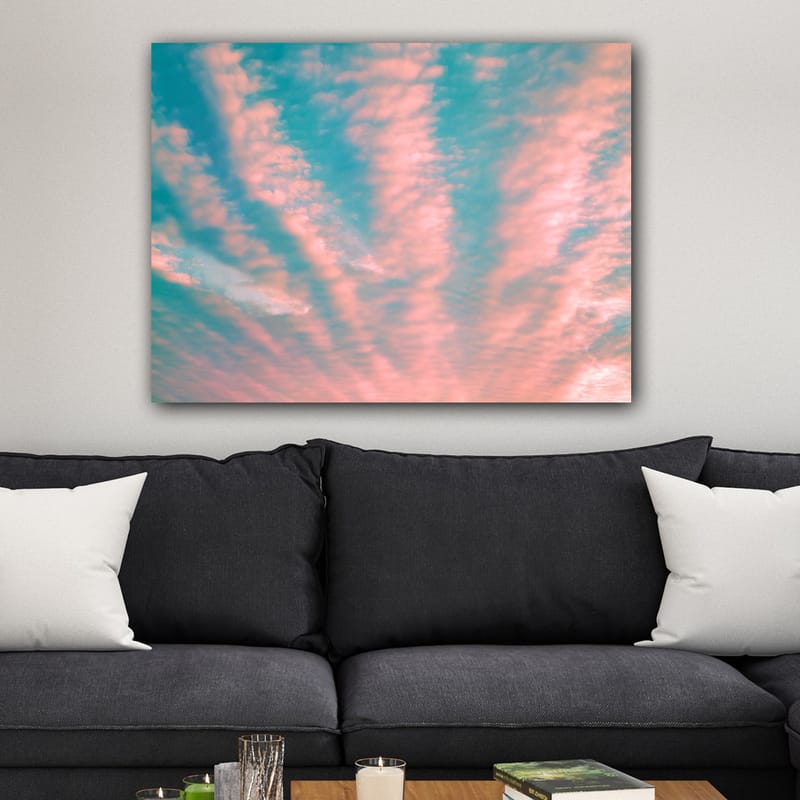 Lerretsbilde 70x100 cm - Vakker himmel med rosa og blå skyer som strekker seg over overflaten - Rosa / Blå - Interiør - Maleri & posters - Lerretsbilder