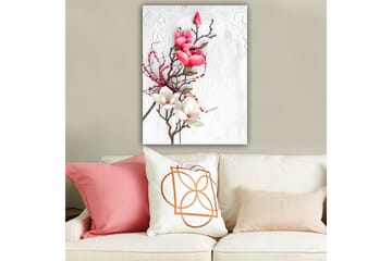Lerretsbilde 70x100 cm - Vakker komposisjon av magnoliablomster i rosa og hvitt på en diskret bakgrunn - Rosa / Hvit / Grønn - Interiør - Maleri & posters - Lerretsbilder