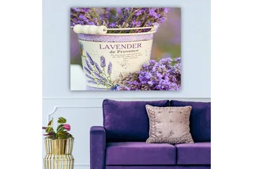 Lerretsbilde 70x100 cm - Vakker lavendelbukett i en dekorativ bøtte - Lilla / Hvit - Interiør - Maleri & posters - Lerretsbilder