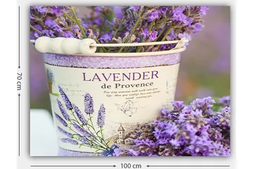 Lerretsbilde 70x100 cm - Vakker lavendelbukett i en dekorativ bøtte - Lilla / Hvit - Interiør - Maleri & posters - Lerretsbilder