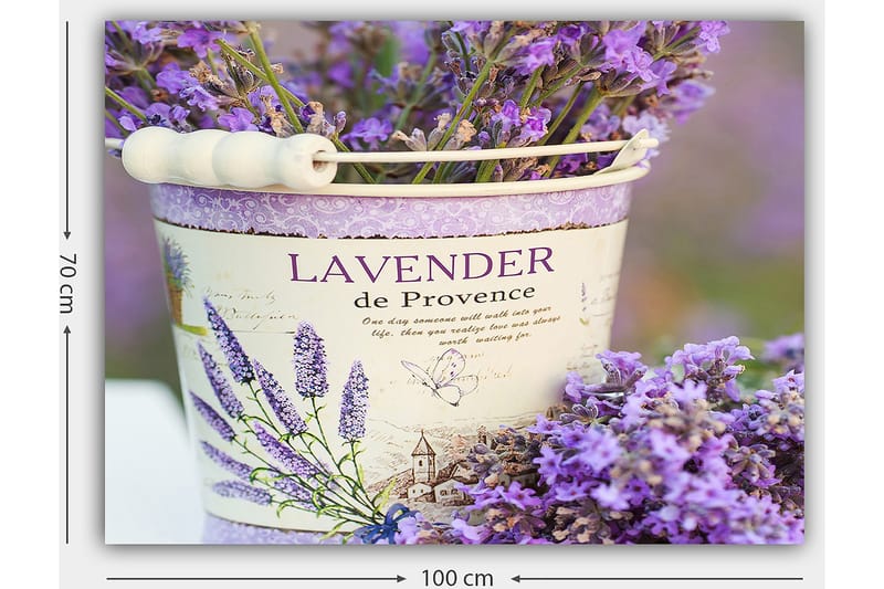 Lerretsbilde 70x100 cm - Vakker lavendelbukett i en dekorativ bøtte - Lilla / Hvit - Interiør - Maleri & posters - Lerretsbilder