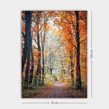 Lerretsbilde 70x100 cm - Vakker skogsti omgitt av høstfarger og trær med gylne og oransje blader - Oransje / Gull / Grønn - Interiør - Maleri & posters - Lerretsbilder