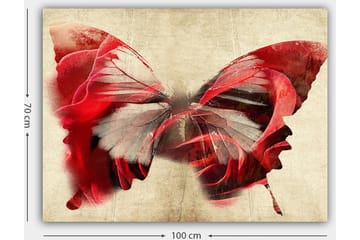 Lerretsbilde 70x100 cm - Vakker sommerfugl bestående av roser, som skaper en harmonisk og drømmeaktig følelse - Rød / Grå - Interiør - Maleri & posters - Lerretsbilder