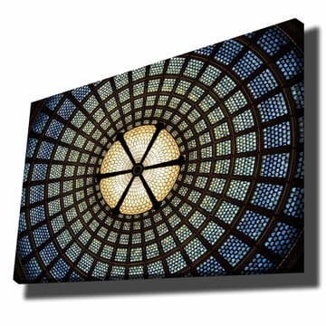 Lerretsbilde 70x100 cm - Vakker taklampe med geometriske mønstre i glass - Blå / Grønn / Beige - Interiør - Maleri & posters - Lerretsbilder