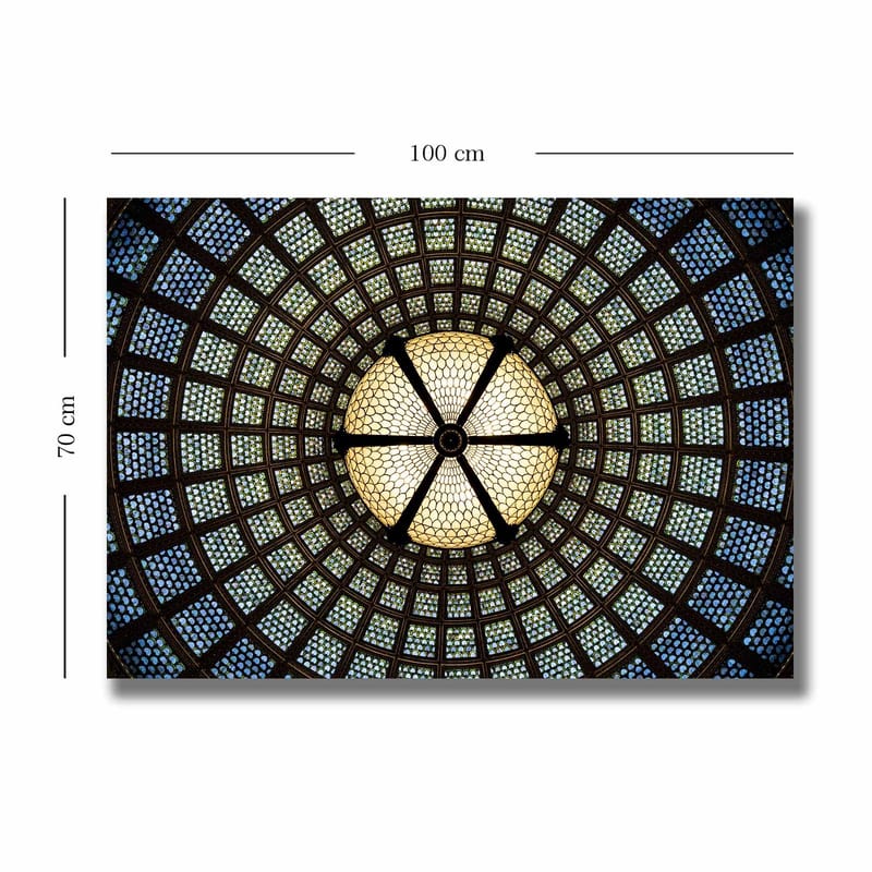 Lerretsbilde 70x100 cm - Vakker taklampe med geometriske mønstre i glass - Blå / Grønn / Beige - Interiør - Maleri & posters - Lerretsbilder