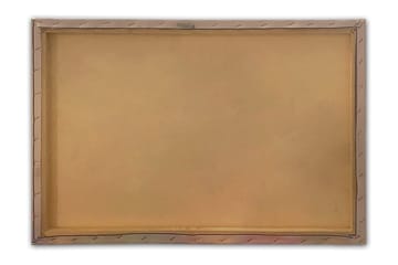 Lerretsbilde 70x100 cm - Vakker utsikt over blomstrende bougainvillea som henger over en rolig innsjø og en tradisjonell paviljong i bakgrunnen - Rosa / Grønn / Blågrå - Interiør - Maleri & posters - Lerretsbilder