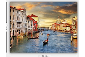 Lerretsbilde 70x100 cm - Vakker utsikt over Venezia med gondoler som glir langs kanalen og historiske bygninger langs vannet - Blå / Terrakotta / Beige - Interiør - Maleri & posters - Lerretsbilder
