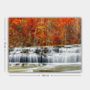 Lerretsbilde 70x100 cm - Vakkert fossefall omgitt av høstfarger i røde og oransje nyanser - Rød / Oransje / Grå - Interiør - Maleri & posters - Lerretsbilder