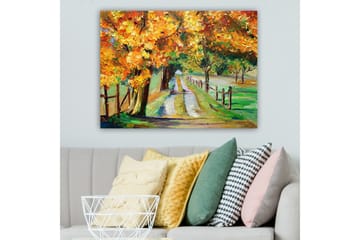 Lerretsbilde 70x100 cm - Vakkert høstlandskap med fargerike trær langs en grusvei - Oransje / Grønn / Brun - Interiør - Maleri & posters - Lerretsbilder