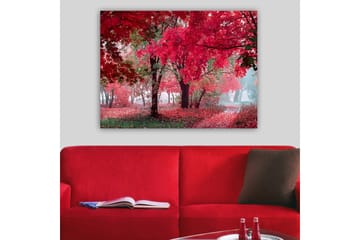 Lerretsbilde 70x100 cm - Vakkert høstmotiv med røde og oransje blader som dekker trærne og bakken - Rød / Oransje / Grønn - Interiør - Maleri & posters - Lerretsbilder