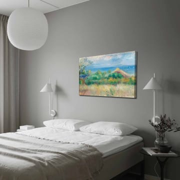 Lerretsbilde 70x100 cm - Vakkert landskapsmaleri med blå himmel, hav og grønne marker - Blå / Grønn / Beige - Interiør - Maleri & posters - Lerretsbilder
