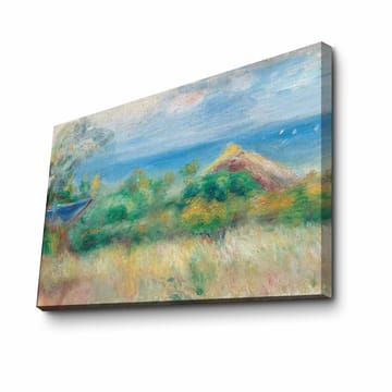 Lerretsbilde 70x100 cm - Vakkert landskapsmaleri med blå himmel, hav og grønne marker - Blå / Grønn / Beige - Interiør - Maleri & posters - Lerretsbilder