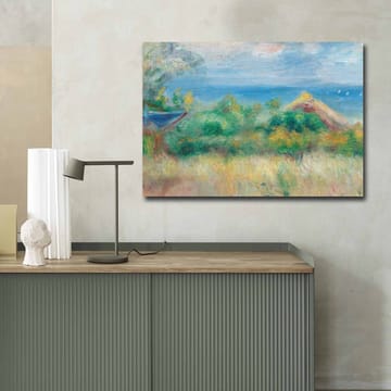 Lerretsbilde 70x100 cm - Vakkert landskapsmaleri med blå himmel, hav og grønne marker - Blå / Grønn / Beige - Interiør - Maleri & posters - Lerretsbilder