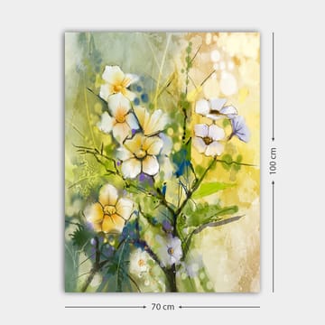 Lerretsbilde 70x100 cm - Vakre blomster i en fargerik og livlig komposisjon - Gul / Hvit / Grønn - Interiør - Maleri & posters - Lerretsbilder