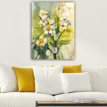Lerretsbilde 70x100 cm - Vakre blomster i en fargerik og livlig komposisjon - Gul / Hvit / Grønn - Interiør - Maleri & posters - Lerretsbilder
