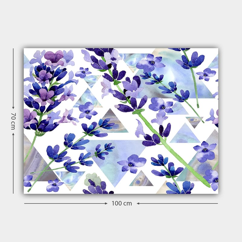 Lerretsbilde 70x100 cm - Vakre lavendelblomster i en moderne geometrisk komposisjon - Lilla / Grønn / Blå - Interiør - Maleri & posters - Lerretsbilder
