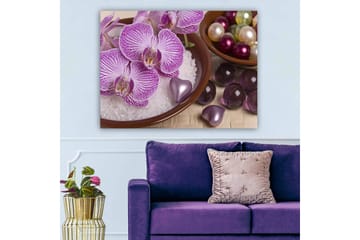 Lerretsbilde 70x100 cm - Vakre orkideer i en bolle med dekorative elementer - Lilla / Hvit / Rosa - Interiør - Maleri & posters - Lerretsbilder