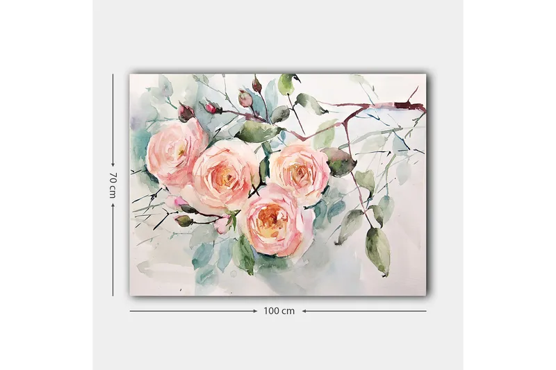 Lerretsbilde 70x100 cm - Vakre roser i pastellfarger som blomstrer med grøntområder rundt - Lys rosa / Grønn / Gul - Interiør - Maleri & posters - Lerretsbilder