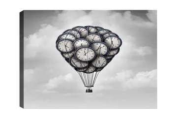 Lerretsbilde 70x100 cm - Varmluftsballong formet av bjeller som svever i en drømmeaktig himmel - Grå / Svart / Hvit - Interiør - Maleri & posters - Lerretsbilder