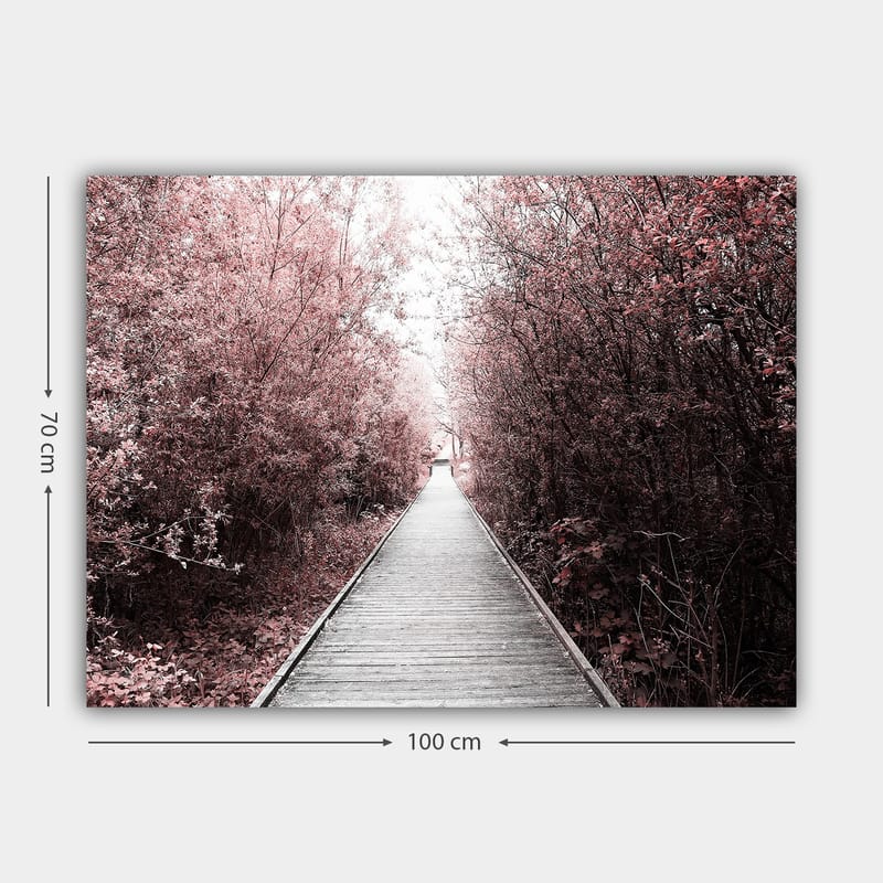 Lerretsbilde 70x100 cm - Vei som fører gjennom en skog av rosa trær - Rosa / Grå - Interiør - Maleri & posters - Lerretsbilder